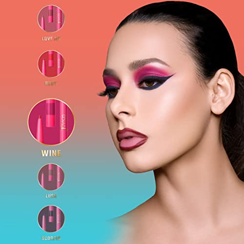 Juvia's Place Coffee Shop Luxe Lip Liner: Wine - Colorstay Matte Finish Lip Pencil, Makeup for Natural Long Lasting Beauty and Sensational Wear, Lip Stain Kiss Proof Cometics