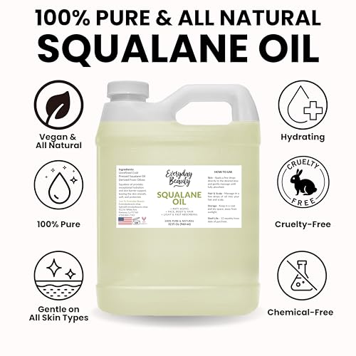 Squalane Oil Bulk- 32 oz 100% Pure & Natural Plant Derived Facial Oil - Cold Pressed and Unrefined Premium Grade Multipurpose Moisturizing Oil For Skin and Hair