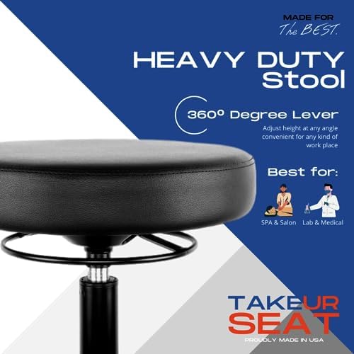 TAKE UR SEAT® 15" Table Height Adjustable Round Seat Stool Heavy Duty Built and Shipped Within 24 Hours, Spa, Medical, Lab, Black (Self-Braking Caster)