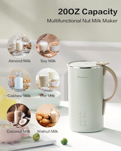 Automatic Nut Milk Maker, 20 oz Soy Milk Maker, Homemade Almond, Oat, Coconut, Soy, Plant-Based Milk and Dairy Free Beverages, Almond Milk Maker with Delay Start/Boild Water/Self Clean - Green