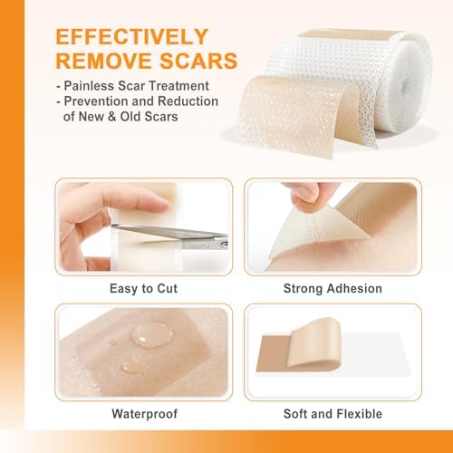 Carbou Silicone Scar Sheets (1.6"x 60"Roll) Medical Silicone Scar Tape Roll,Easy-Tear Soft Silicone Tape for Scars Removal,Reusable Painless Silicone Sheets for Surgery Scars, C-Section, Burn, Keloid