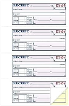 Adams Money and Rent Receipt Book, 2-Part, Carbonless, White/Canary, 7-5/8" x 10-7/8", Bound Wraparound Cover, 200 Sets per Book, 4 Receipts per Page (DC1182)