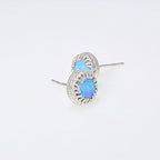 Blue Round Opal Stud Earrings 6mm Sterling Silver Women Handmade Lab Created Birthstone