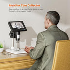 Elikliv Microscope, LCD Digital Coin Microscope 1000x, Coin Magnifier with 8 Adjustable LED Lights, PC View Compatible with Windows/MacBook, EDM4, 4.3-Inch