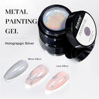 RARJSM Metallic Painting Gel Nail Polish Silver Mirror Chrome Holographic Laser Rainbow Effect Metal Painted Drawing Gel Polish Glossy Shine 8ml Soak Off Curing Need Home Salon DIY Nail Art Design