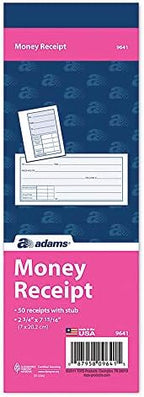Adams Money Receipt Book With Stub, 5 15/16in. x 2 3/4in., Pack Of 5
