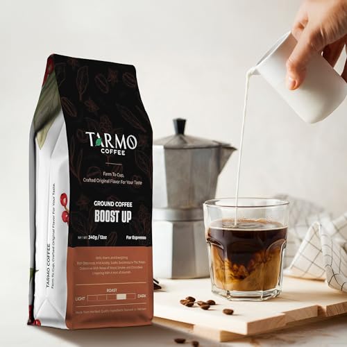 Tarmo Coffee | BOOST UP - Low Acid Ground Coffee, Vietnamese Coffee, Premium Arabica & Robusta Blend, Dark Roast Coffee, 12 Oz Bag