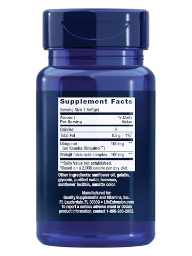 Life Extension Super Ubiquinol CoQ10 with Enhanced Mitochondrial Support, Potent Heart Health & Cellular Energy Production Support, Ultra-absorbable, Gluten-Free, Non-GMO, 100 mg, 60 softgels