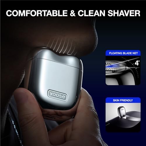 Mini Shaver On-The-Go, Portable Alloy Electric Shaver for Men, Cordless Travel Shaver, Dry Shave, USB-C Rechargeable Electric Razor, IPX7 Waterproof, Easy Cleaning, Battery Indicator, Silver