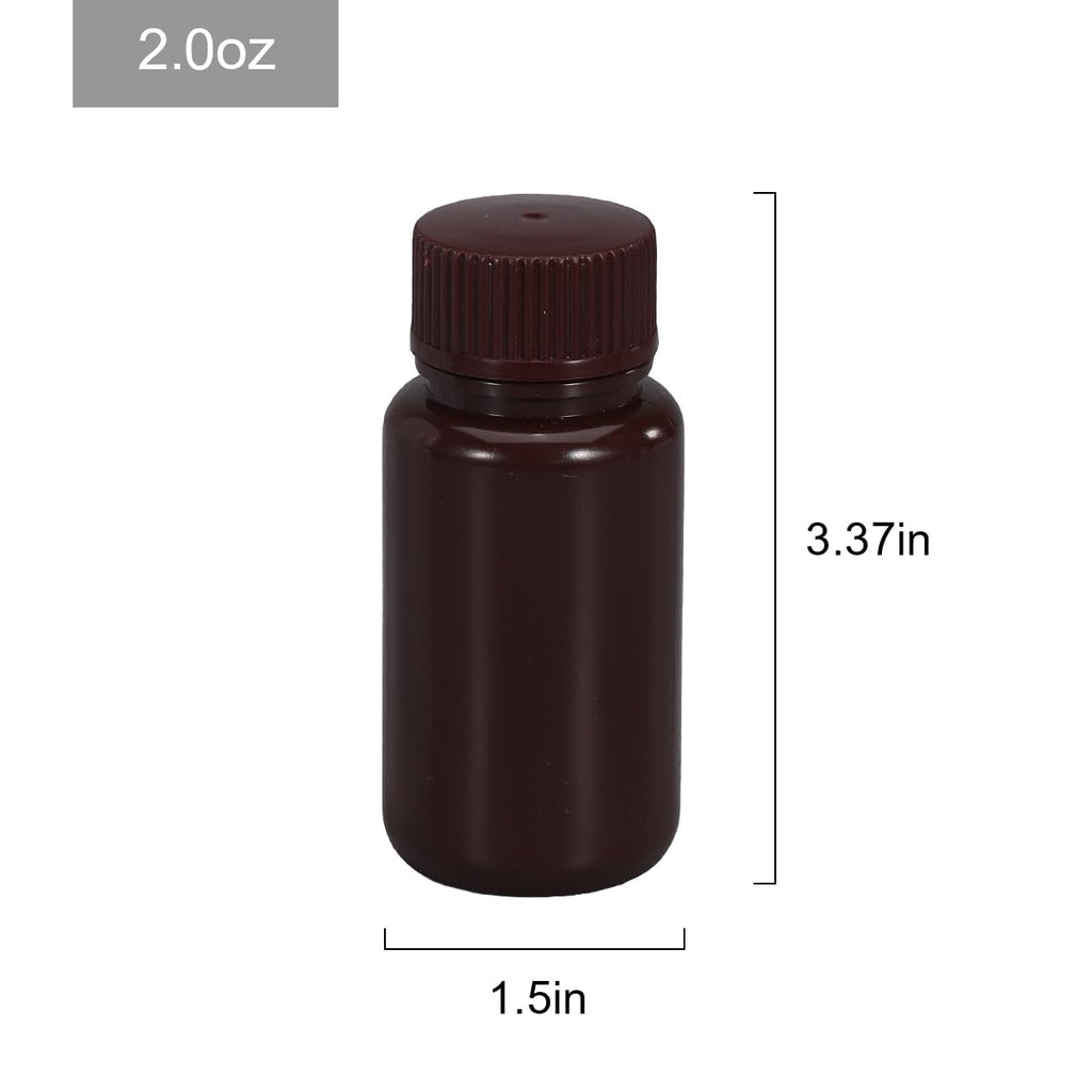 UMETASS 2 oz Wide Mouth HDPE Amber Bottles (5 Pcs) - Lab Grade, Leak-proof for Reagents & Water Samples