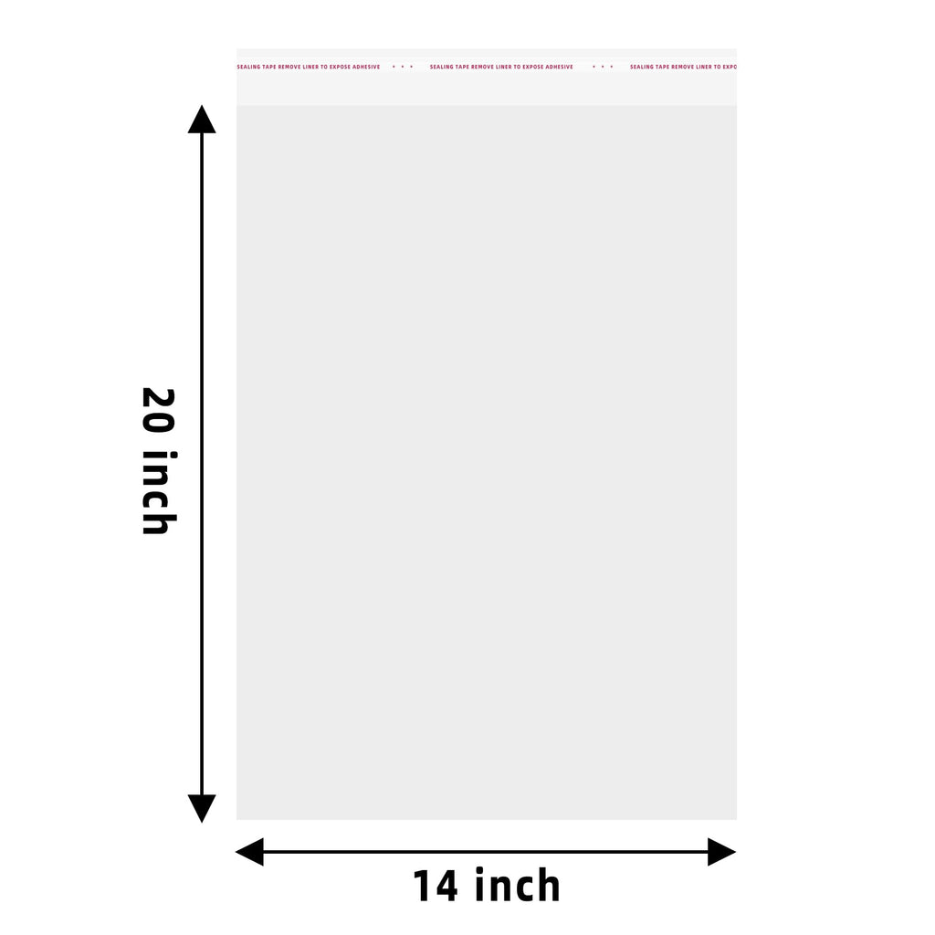 Clear Resealable Cellophane Plastic Bags Self Adhesive for Packaging Shirts, Clothing and Products,100 Pcs 14x20 Inches Self Sealing Cellophane Bags