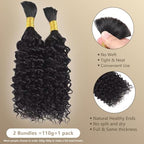 Human Braiding Hair 110g Water Wave Bulk Human Hair for Braiding 2 Bundles/Pack 14 Inch Wet and Wavy Boho Knotless Braids No Weft Brazilian Virgin Curly Extensions Black