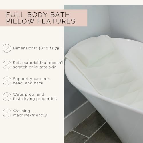 Full Body Bath Pillow for Bathtub - Bath Cushion for Tub and Bathtub Backrest - Bath Essential for Women. Our Bath Tub Pillow Full Body is an Ideal Bathtub Accessory for Relaxing Bath Gifts for Women