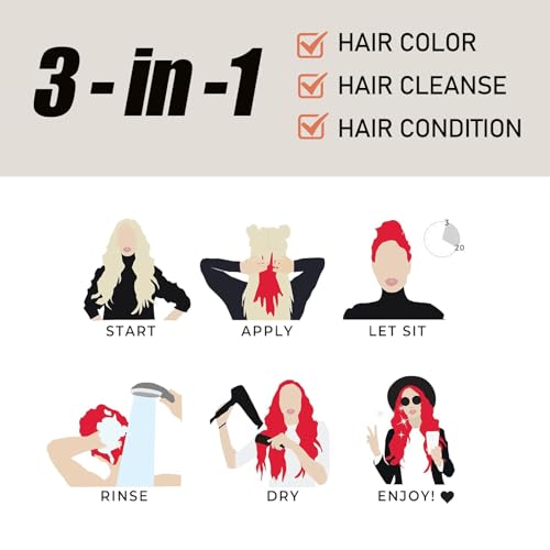Instant Dark Red Wine Burgundy Hair Dye Shampoo - 3 in 1 Long-Lasting Color for Gray Hair, Men and Women