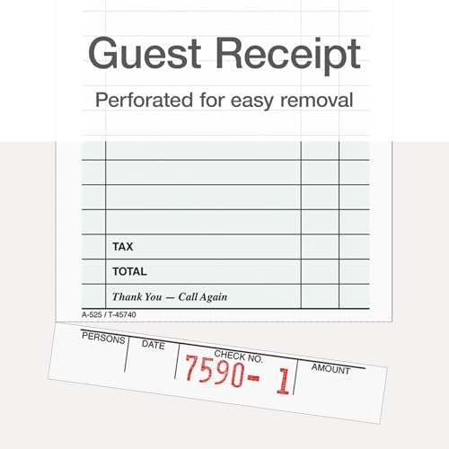 Adams Guest Check Pads, Single Part, Perforated, White, 3-2/5" x 6-3/4 ", 50 Sheets/Pad, 5 Pads/Pack (525SWMT)