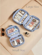 Clear Cosmetic Bag Double Layer Travel Toiletry Bag Clear Makeup Bag Case with 4 Compartments, Transparent Travel Bag for Toiletries, TSA Approved Toiletry Case for Women (Blue)