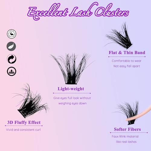 DAODER Fluffy Lash Clusters 40D+60D+80D+100D Mixed Thick Eyelash Cluster 640pcs Wispy Eyelash Extension Custers D Curl Volume Individual Lashes 9-16MM DIY Lash Extension(40D+60D+80D+100D 9-16MM)