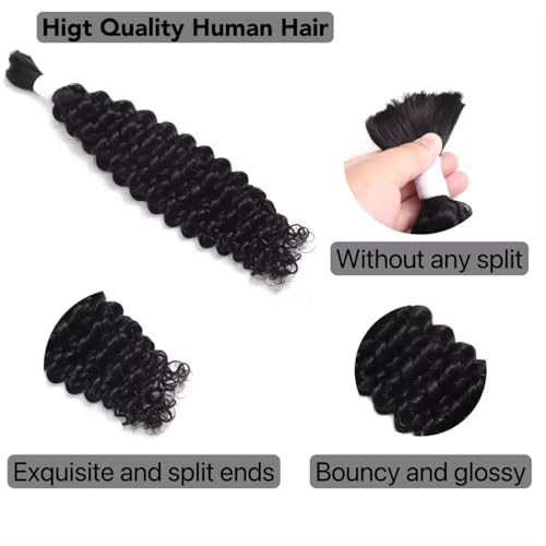 Human Braiding Hair 80g per pack 3 Bundles Deep Wave Human Hair Braiding Hair for Boho Braids 20 22 24 Inch 12A Virgin Hair Extensions for Bohemian Knotless Braids Bulk Human Hair for Braiding