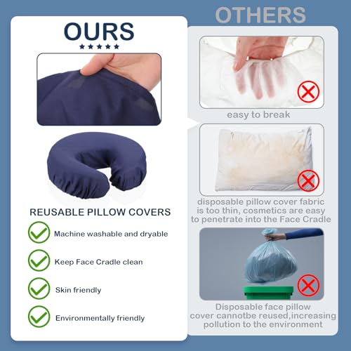 Tatuo 12 Pcs Face Cradle Covers for Massage Head Rest Microfiber Reusable Soft Thicker Massage Table Face Covers Oil Proof Headrest Cradle Sheets for Spa Beauty(Navy Blue)
