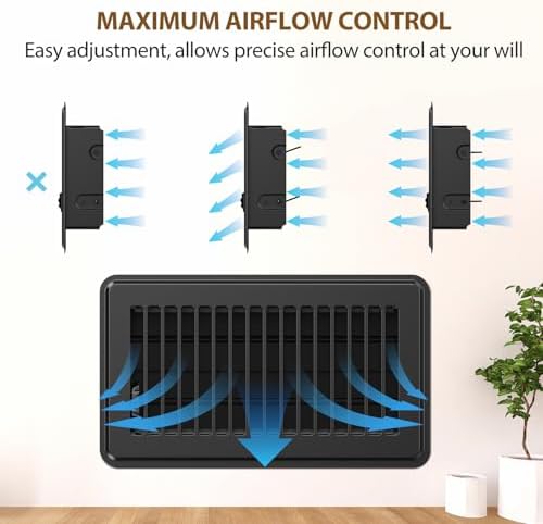 Floor Register 2x12, Floor Vent Covers 2 Pack, Steel Adjustable Air Supply Grille Register Vent Cover Grill for Sidewall and Floor, Vent Covers for Home Floor, Black