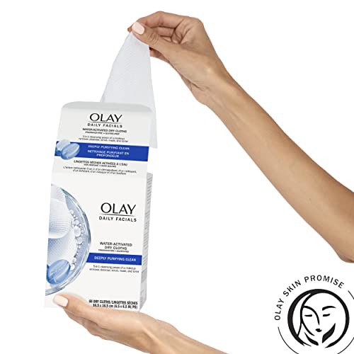 Olay Daily Facials, Deeply Purifying Clean, 5-in-1 Cleansing Wipes with Power of a Makeup Remover, Scrub, Toner, Mask and Cleanser, 66 Count