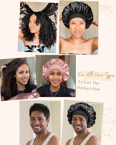 YANIBEST Satin Bonnet for Sleeping Women Double Layer Hair Silk Bonnets for Sleeping with Elastic Band