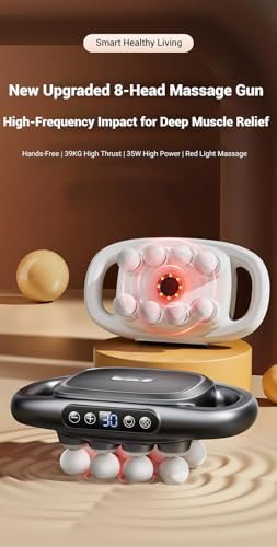 16-Drive 8-Head Massage Gun Set, 8 Head Massage Gun Deep Tissue, Red Light Therapy, Quiet Muscle Massage Gun for Back, Shoulders, Legs, Foot, Body Muscle Pain Relief (8-Head)