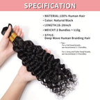 Deep Wave Bulk Human Hair for Braiding 110g 12A Brazilian Virgin Curly Human Hair Extensions for Boho Braids Human Hair 28 Inch Wet and Wavy Human Braiding Hair 2 Bundles/Pack Natural Color