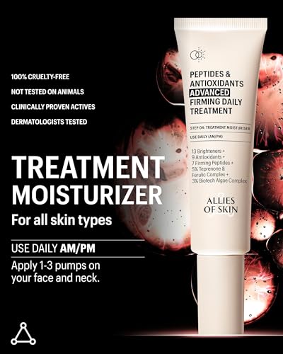 Allies of Skin Peptides & Antioxidants Advanced Firming Daily Treatment with 13 Brighteners, 9 Antioxidants, 7 Firming Peptides, 5% Teprenone & Ferulic Complex and 3% Biotech Algae Complex 48ml/1.6oz