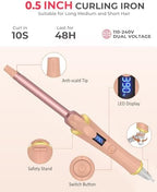 Mini Curling Iron Wand for Short Hair, Ukliss Travel Friendly Dual Voltage Mini Hair Curler, Ceramic Curling Wand for Versatile Styling, Portable and 60 Mins Auto-Off, 5 Heat Settings, Pink 1/2 inch