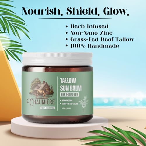 Herb-Infused Grass Fed Tallow Sun Balm SPF 30 (4 oz) | Non Nano Zinc, | Daily use Sun Balm for Face/Body | Beef tallow for skin | Deep moisturizing