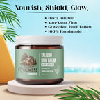 Herb-Infused Grass Fed Tallow Sun Balm SPF 30 (4 oz) | Non Nano Zinc, | Daily use Sun Balm for Face/Body | Beef tallow for skin | Deep moisturizing