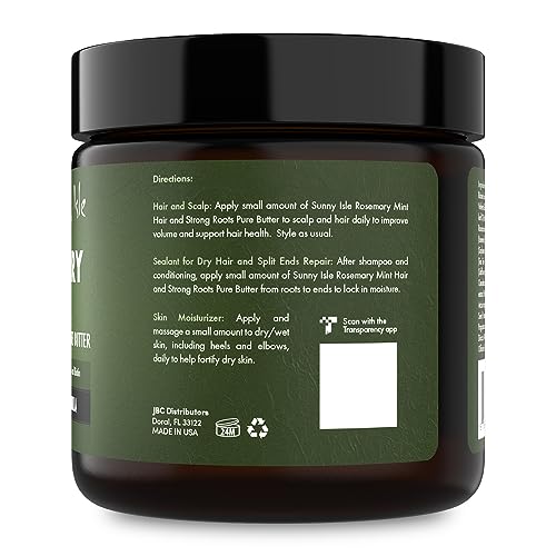 Sunny Isle Rosemary Mint Hair and Strong Roots Butter 4oz | Infused with Biotin & Jamaican Black Castor Oil | Strengthen and Nourish Hair | Dry Scalp, Split Ends