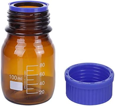 Moonetto 20 Pack Amber Borosilicate Glass 100 mL Graduated Round Lab Media Storage Bottle With GL45 Blue Screw Cap