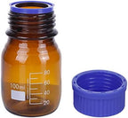 Moonetto 20 Pack Amber Borosilicate Glass 100 mL Graduated Round Lab Media Storage Bottle With GL45 Blue Screw Cap