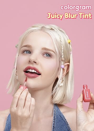 COLORGRAM Juicy Blur Tint 01 Coral Hip | Daily Semi-Matte, Semi-Glossy, Long-Lasting Lip Stain, Moisturizing, Buildable & Blendable, highly Pigmented (0.12 Fl. Oz.)