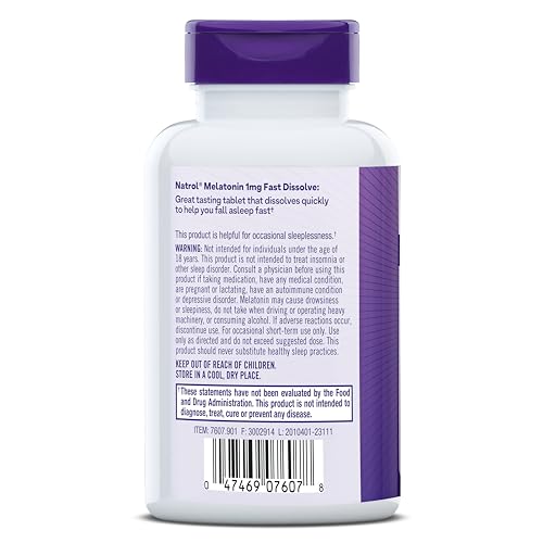 Natrol Fast Dissolve Melatonin 1 mg, Supplements for Restful Sleep, Sleep Support for Adults, 200 Strawberry-Flavored Melatonin Tablets, Up to a 200 Day Supply