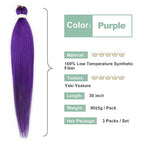 Purple Braiding Hair Pre stretched 30 Inch 3 Packs Pre-stretched Braiding Hair EZ Braid Yaki Texture Synthetic Hair Extensions for Crochet Box Braids
