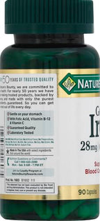 Nature’s Bounty Gentle Iron 28 mg Capsules with Vitamin C,Folic Acid,Vitamin B-12 Iron Supplement,Non-GMO,Gluten-Free,90 Count (Pack of 3)