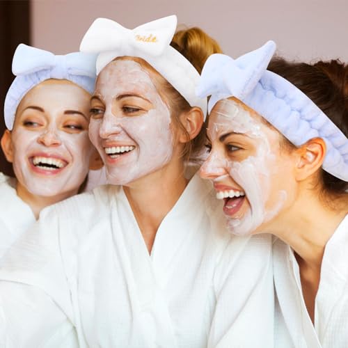 Semato 8 Pcs Bachelorette Party Favor Set Bride Spa Headband Bride Headband and Bridesmaid Headband Skincare Headbands for Women Cute Bow Head Bands Party Supplies (1 bride+ 7 blue)