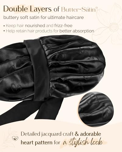 YANIBEST Double Layer Silk Satin Bonnet for Sleeping Women Printed Pattern Satin Bonnet with Tie Band for Women Curly Natural Hair