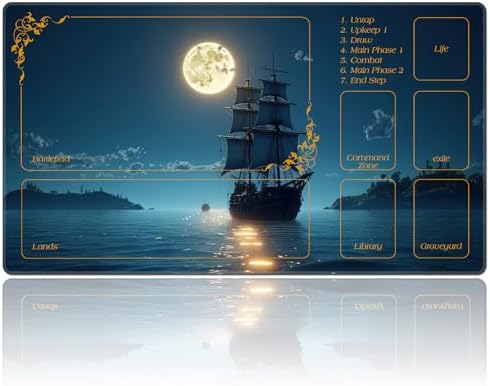 DEGDFSGR for MTG Playmat with Zones 27.5" x 15.74" inches for TCG Playmat Non-Slip Rubber Base Commander Playmats for Card Play mat Iorcana Trading Card Game, Moon Ship Blue Sea