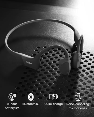 SHOKZ OpenRun - Open-Ear Bluetooth Bone Conduction Sport Headphones, Sweat Resistant Wireless Earphones for Workouts and Running, Built-in Mic, with Hair Band, Black