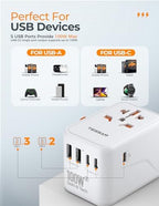 TESSAN Universal Travel Adapter 100W GaN, International Power Adapter with 5 USB(3 USB C) Charging Ports, Worldwide Outlet for US to European Europe UK AUS Ireland(Type C/G/A/I)