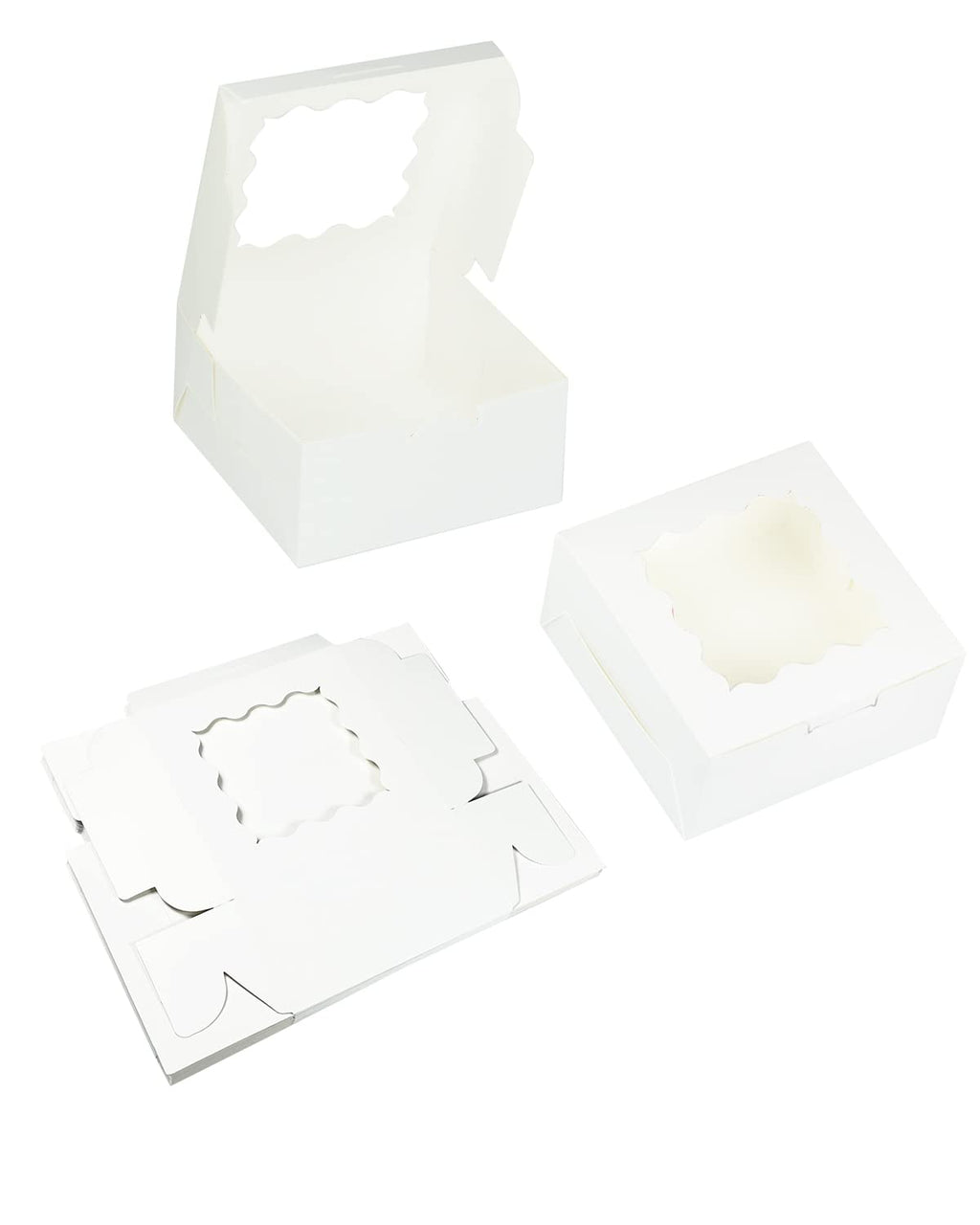 Bakepacker White 30-Packs Bakery Boxes with Window 6x6x3 inches Thick & Sturdy Macaroon Pastry Boxes Cookie Boxes for Bakerys