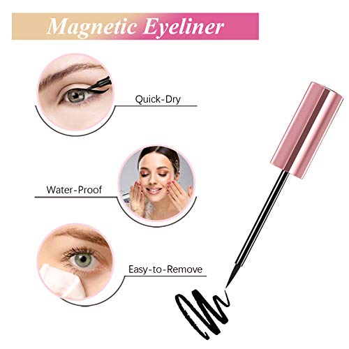 Natural Magnetic Eyelashes with Eyeliner,3 Pairs Natural Look False Lashes Kit,3D Short Magnetic Eyelash Set - No Glue Needed