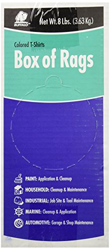 Buffalo Industries (10087PB Recycled Multicolored T-Shirt Cloth Rags, 8 lb. Bag, All-Purpose Rag for Cleaning, Paint Spills and Cleanup, Staining, Polishing, Dusting, Made from Recycled Materials