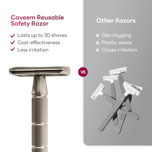 Double-Edge Safety Razor, Single-Blade Razors with 5 Stainless Steel Razor Blades for Men and Women, Reusable Metal Razor – Champagne Matt