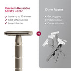 Double-Edge Safety Razor, Single-Blade Razors with 5 Stainless Steel Razor Blades for Men and Women, Reusable Metal Razor – Champagne Matt