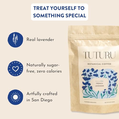 Organic Lavender Ground Coffee | Real Lavender Flower | Medium Roast, Organic Flavored Coffee | Smooth Low-Acid | Perfect for Drip, Pour Over or Cold Brew | 8 oz, 22 Servings
